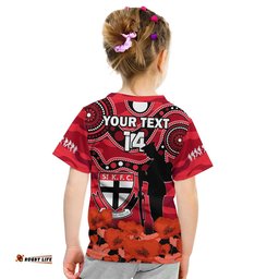 custom text and number st kilda football anzac 2023 t shirt saints aboriginal mix poppy camouflage