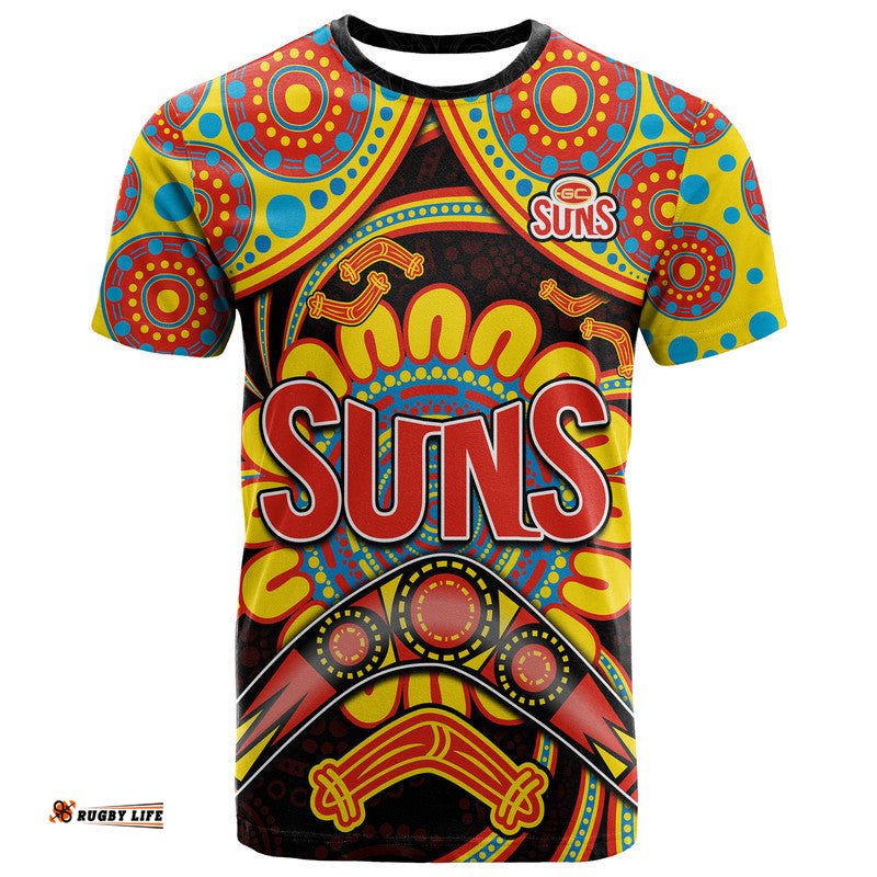 suns football t shirt boomerang indigenous dots