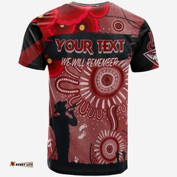 custom personalised essendon bombers indigenous anzac day t shirt we will remember