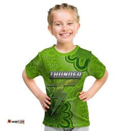 custom personalised and number thunder cricket t shirt aboriginal green