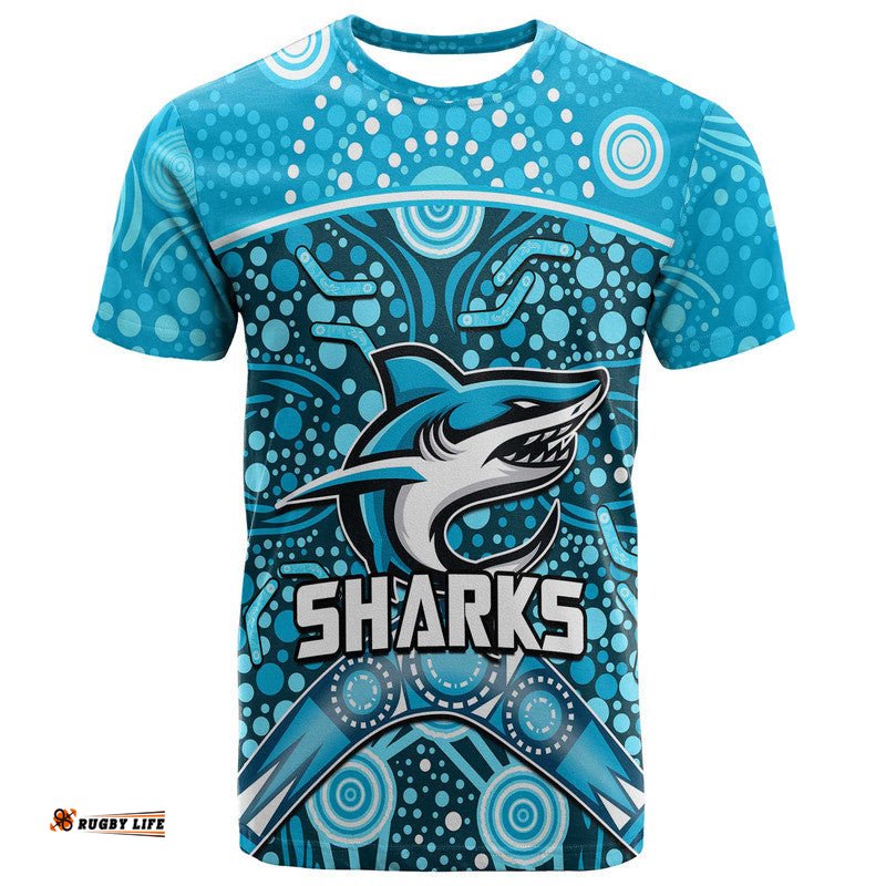 sharks rugby t shirt boomerang indigenous dots