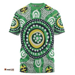 Amazing Aussie Australia Dot Painting Inspired Aboriginal T-shirt - Green Aboriginal Inspired Dot Art T-shirt