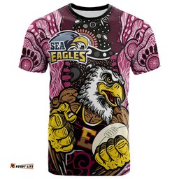 Amazing Aussie Australia Sea Eagles T-shirt - Custom Muscular Eagles with Ball and Aboriginal Inspired Indigenous Style