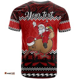 personalised new zealand christmas t shirt kiwi santa claus maori meri kirihimete