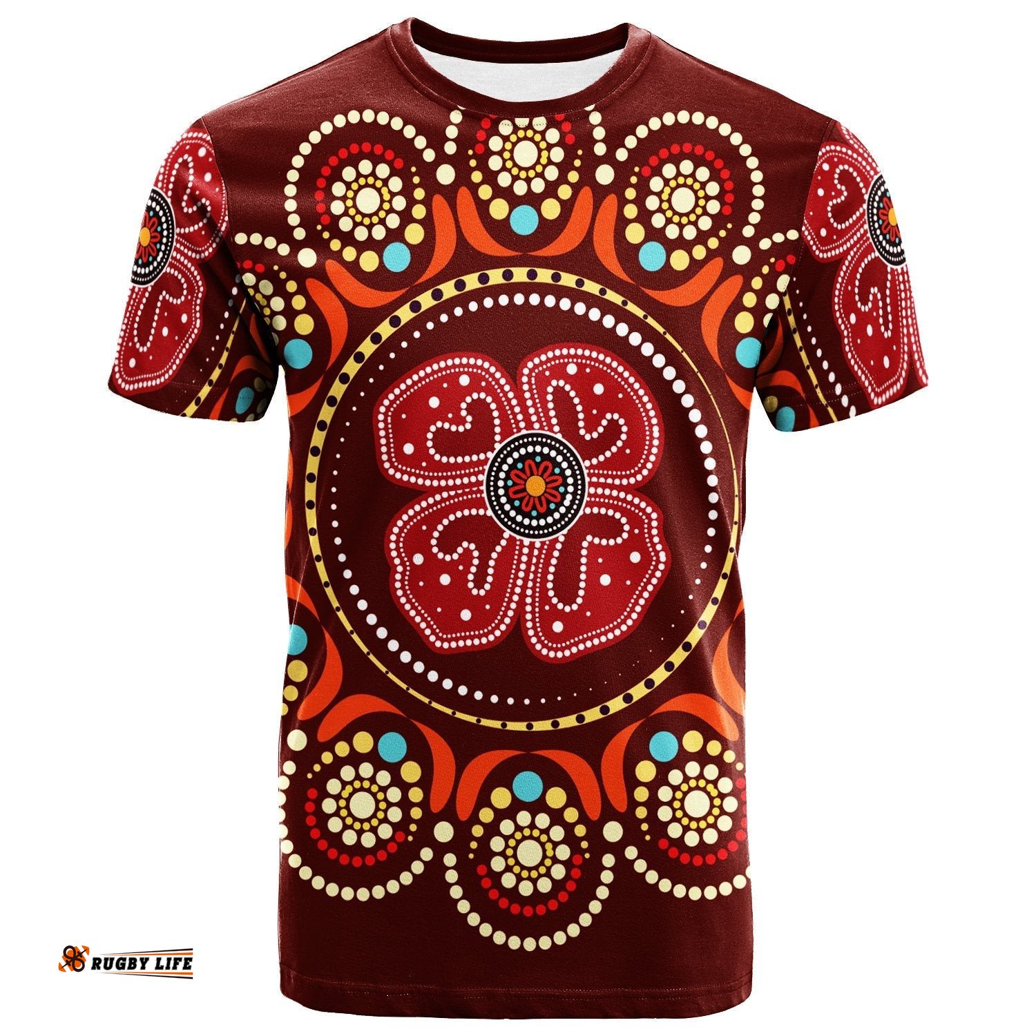 t shirt aboriginal dot art painting with red poppy flower