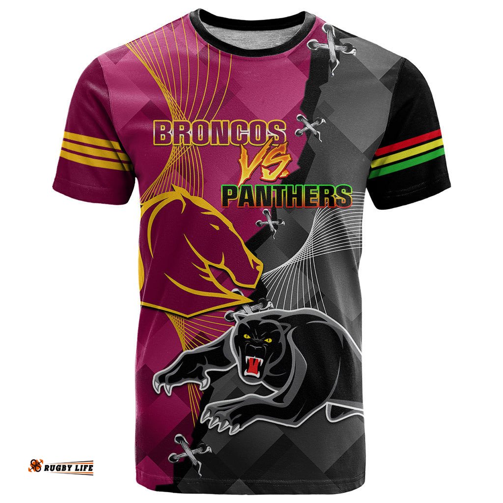 personalised panthers and broncos rugby t shirt 2023 grand final penrith brisbane together