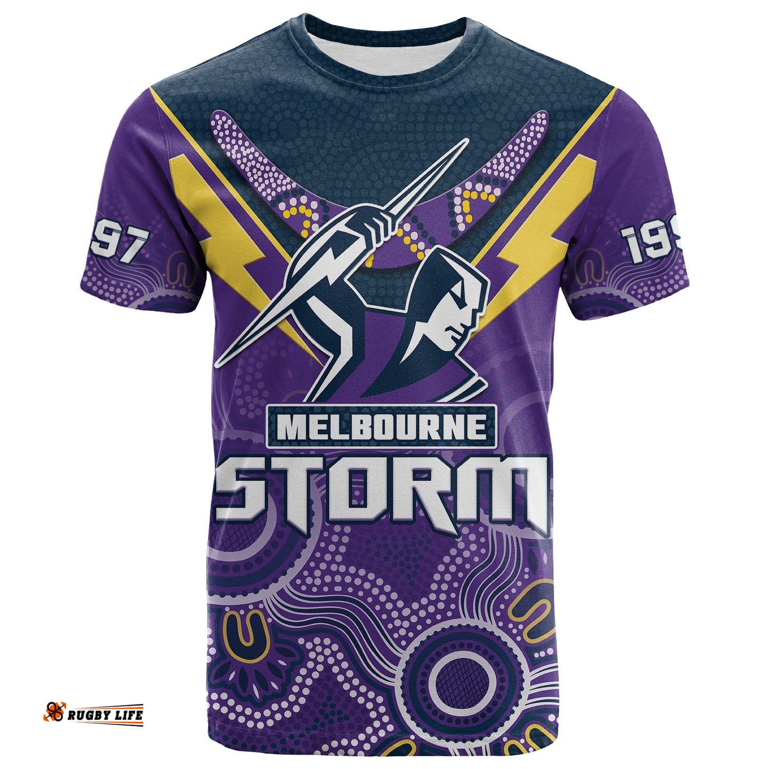 melbourne storm rugby t shirt indigenous boomerang gradient style