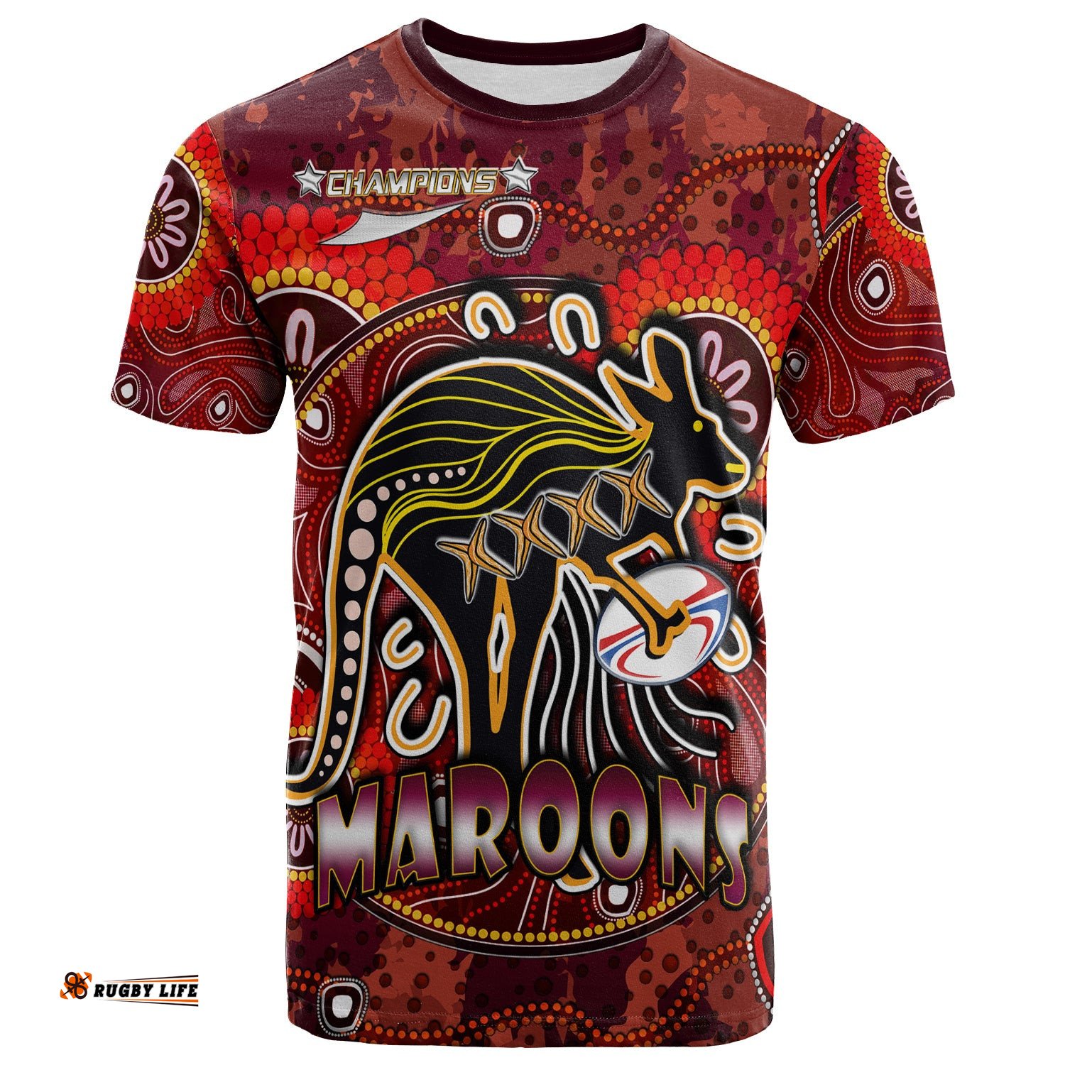 maroons rugby t shirt custom maroons kangaroo with aboriginal style of dot painting personalised player and number t shirt