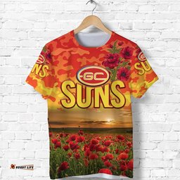 gold coast suns anzac t shirt poppy vibes