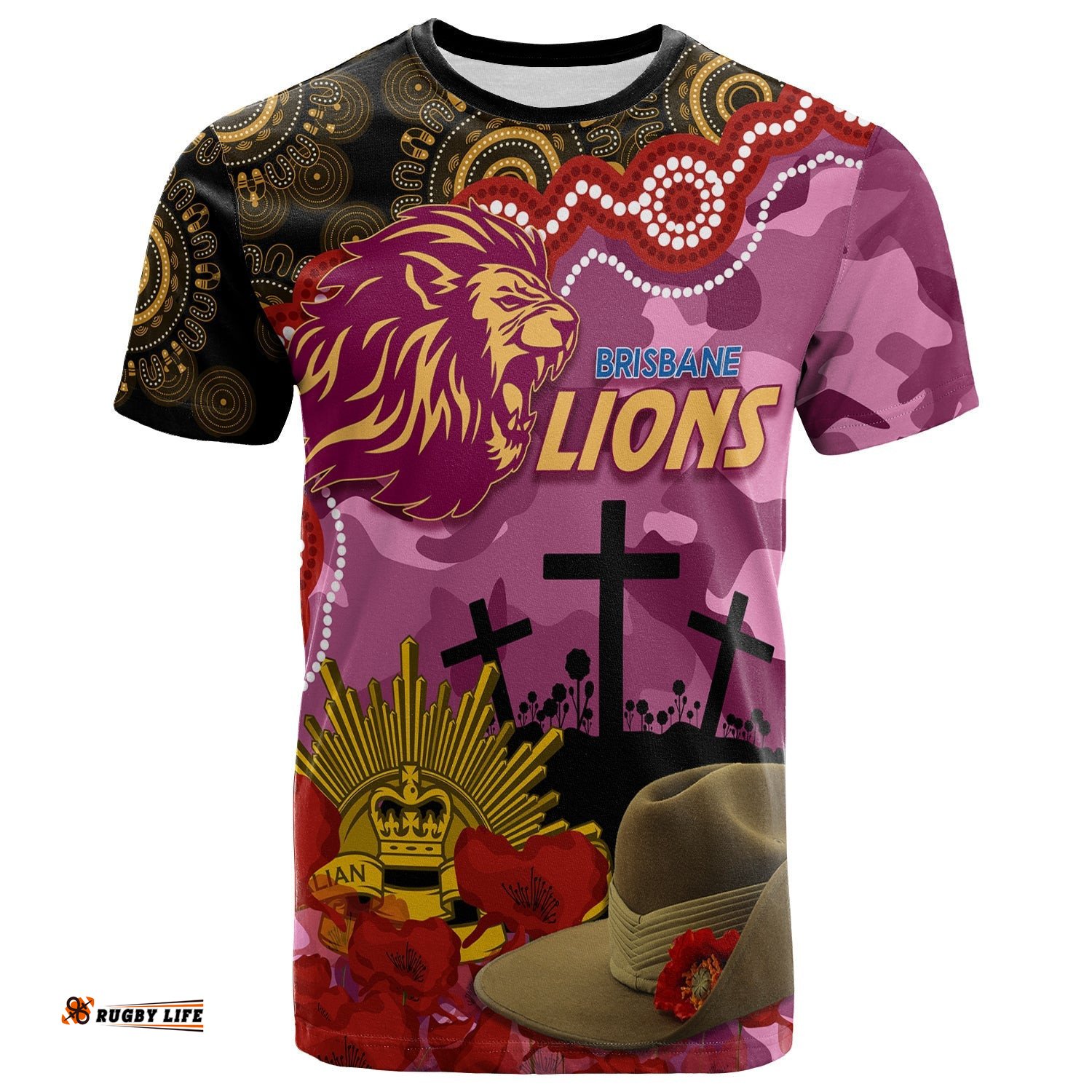 lions football anzac 2023 t shirt aboriginal mix slouch hat