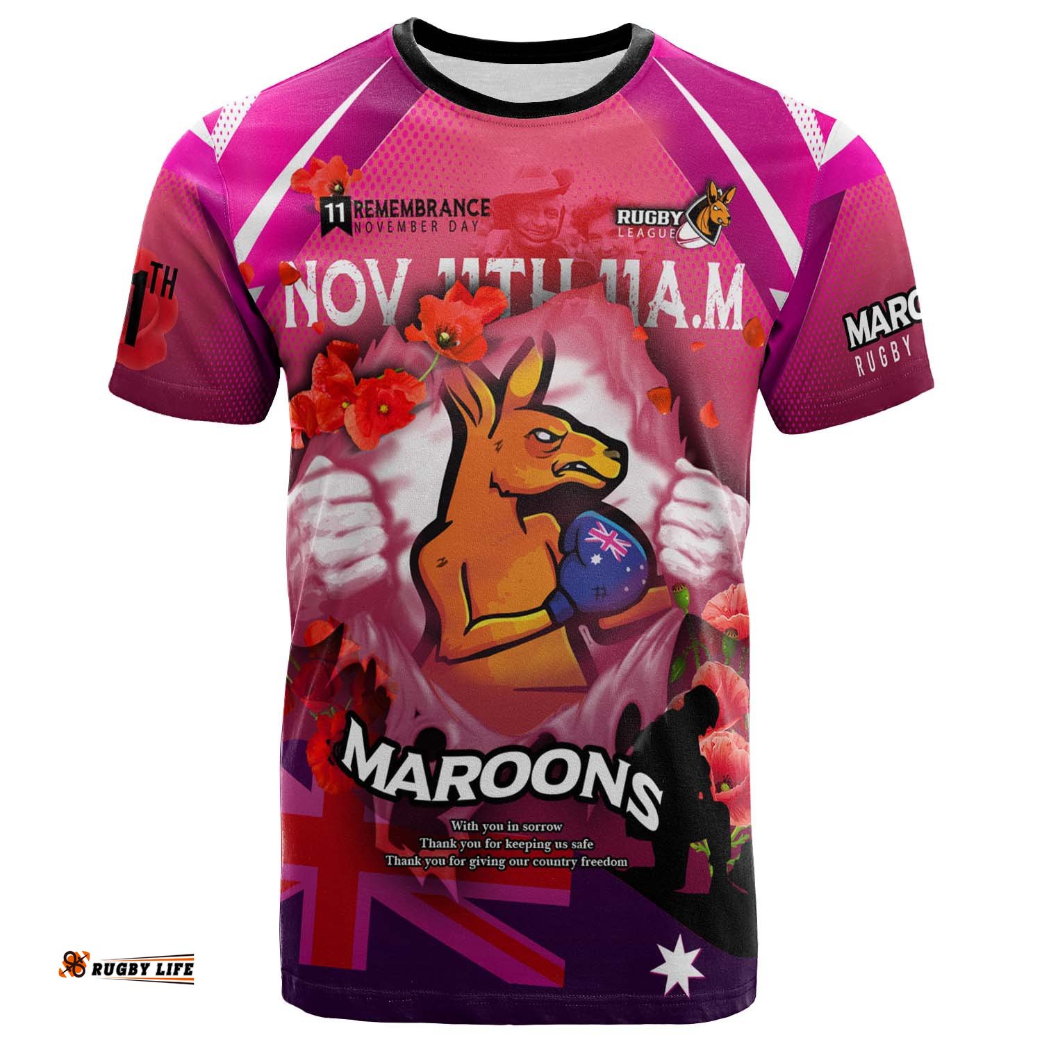 maroons rugby t shirt custom maroons remembrance day lest we forget poppies t shirt