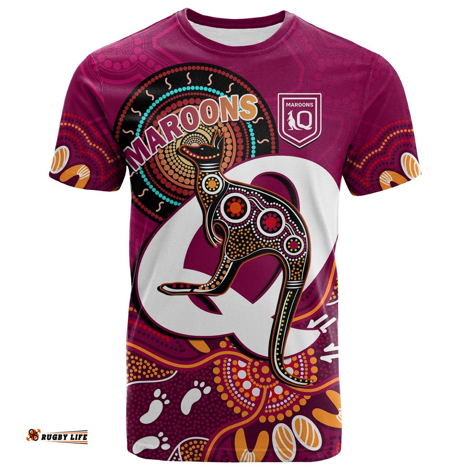 maroons rugby t shirt queensland kangaroo aboriginal dot paintings