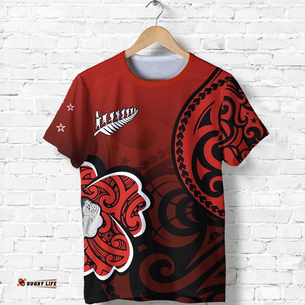 lest we forget t shirt maori poppy flowers shirt