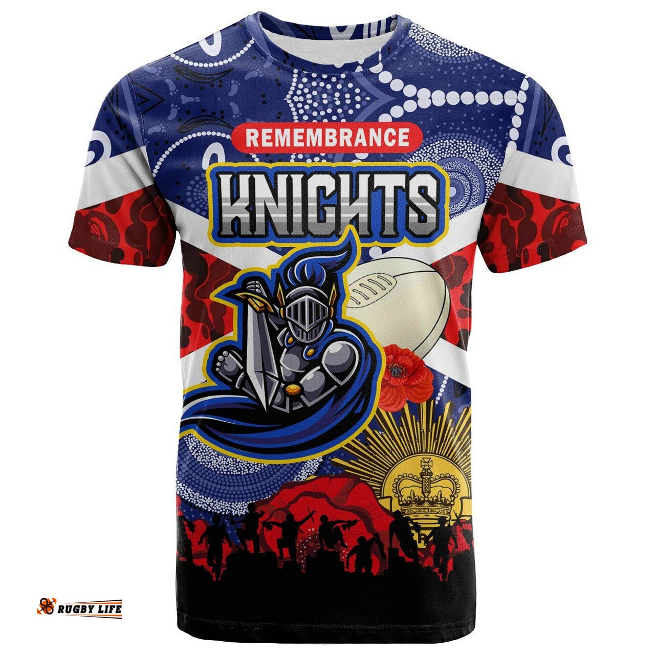 knights rugby t shirt custom anzac day newcastle knights aboriginal patterns t shirt rlt13