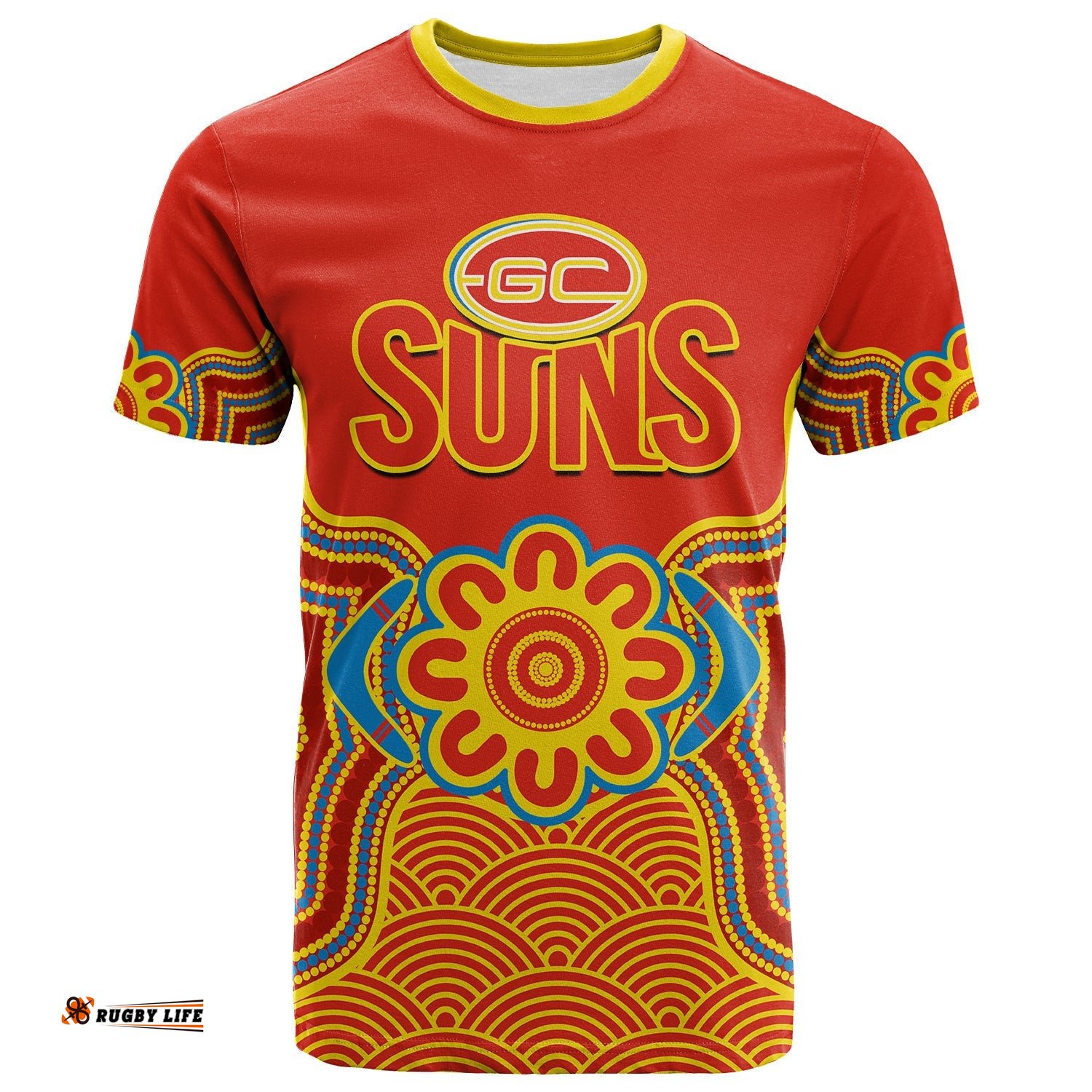 gold coast football t shirt suns indigenous pattern
