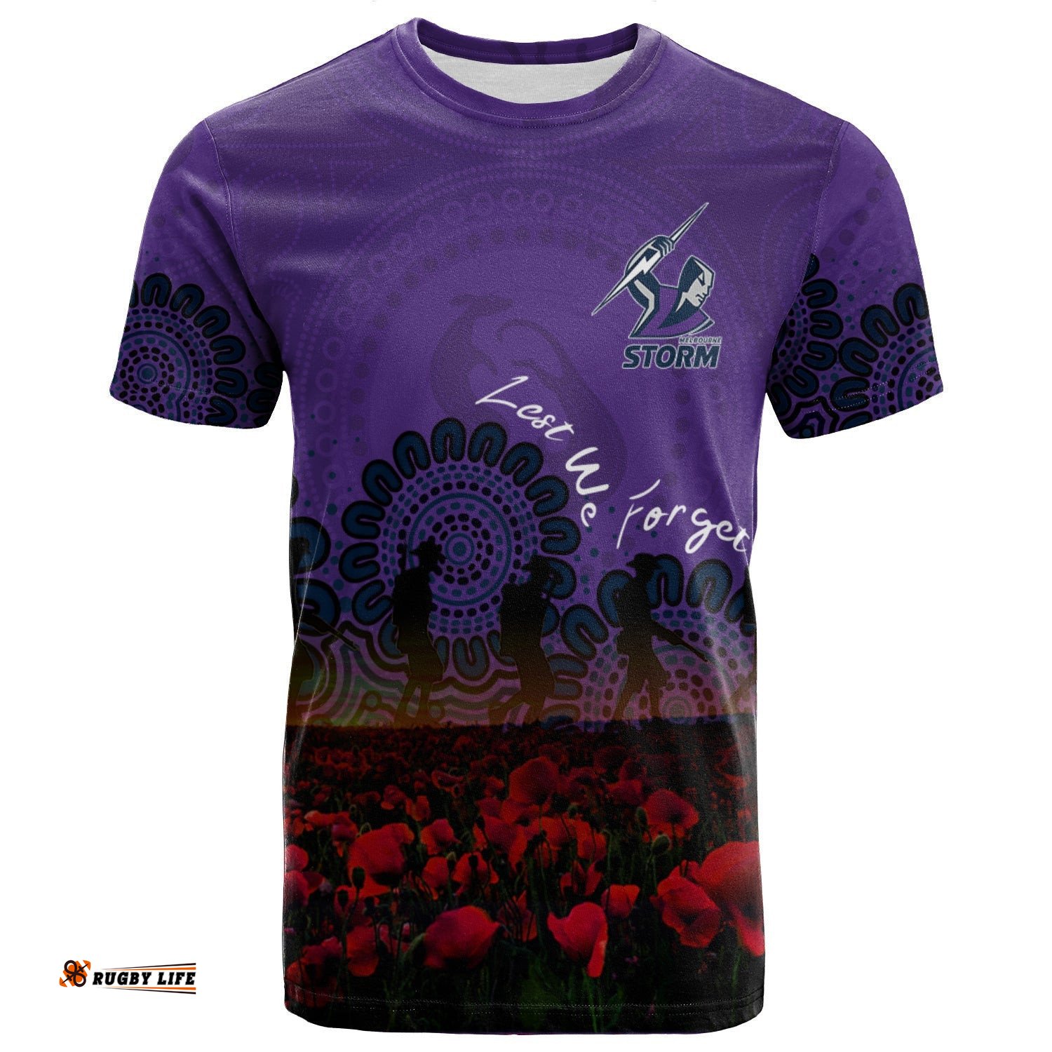 melbourne storm t shirt personalized aboriginal rugby anzac day poppy with soldiers nrl 0