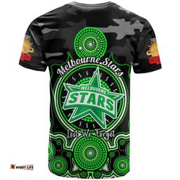 melbourne stars anzac 2024 t shirt lest we forget poppy mix camouflage