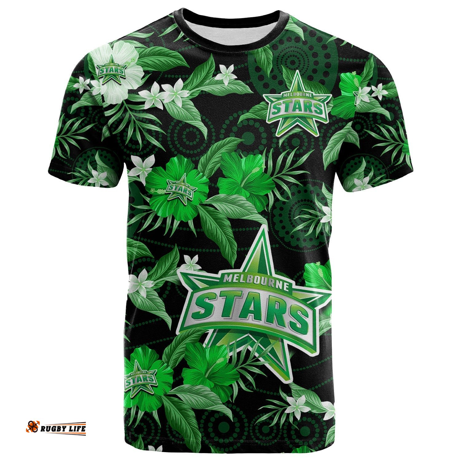 melbourne stars cricket t shirt aboriginal art mix tropical flowers