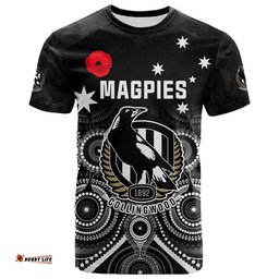 magpies football anzac day t shirt aboriginal poppy flowers