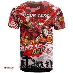 personalised dragons anzac day t shirt aboriginal rising sun dt02