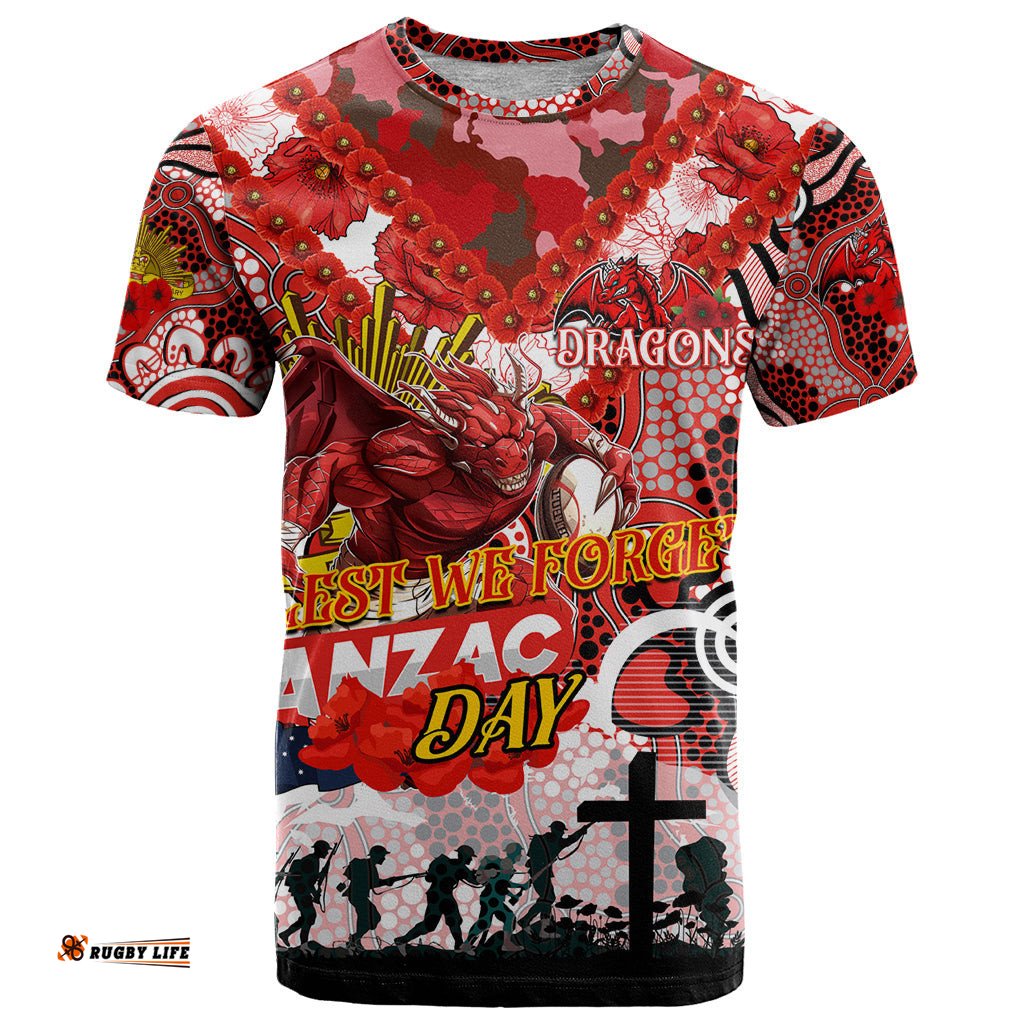 personalised dragons anzac day t shirt aboriginal rising sun dt02