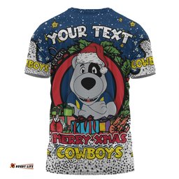 Amazing Aussie North Queensland Cowboys Christmas Custom T-shirt - Merry Christmas Our Beloved Team With Aboriginal Dot Art Pattern T-shirt