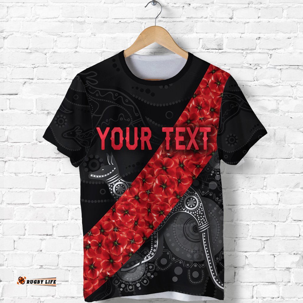 custom personalised essendon bombers t shirt anzac day indigenous black