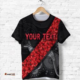 custom personalised essendon bombers t shirt anzac day indigenous black