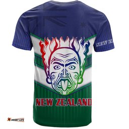 Amazing Aussie New Zealand Warriors Sport T-shirt - Maori Face With NZ Flag T-shirt