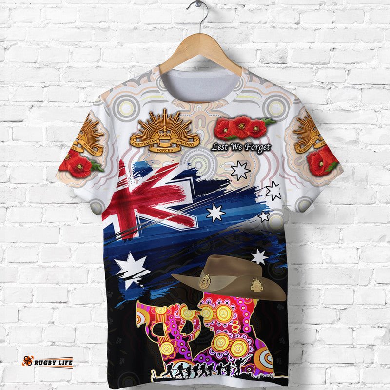 custom personalised australia aboriginal anzac t shirt remembrance vibes white