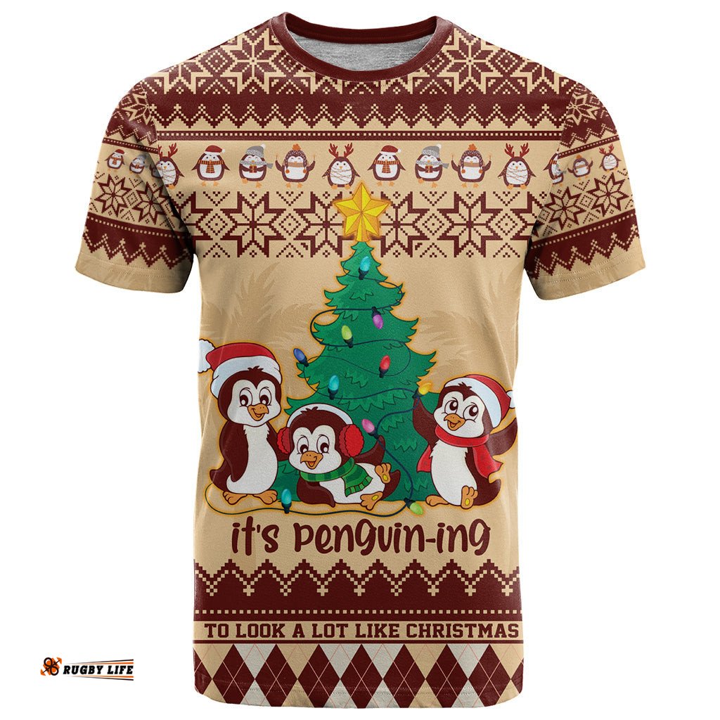 australia penguin christmas argyle pattern personalised t shirt
