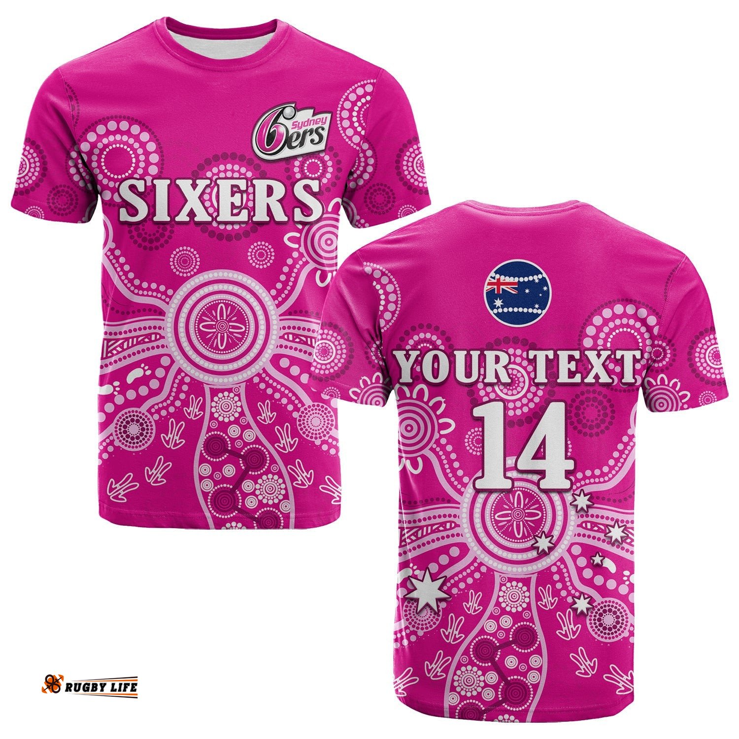 custom text and number sydney sixers t shirt cricket indigenous australian art ver02