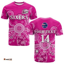 custom text and number sydney sixers t shirt cricket indigenous australian art ver02