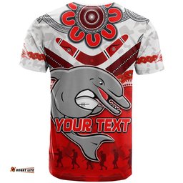 custom personalised dolphins rugby t shirt anzac day poppy aboriginal