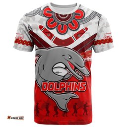 custom personalised dolphins rugby t shirt anzac day poppy aboriginal