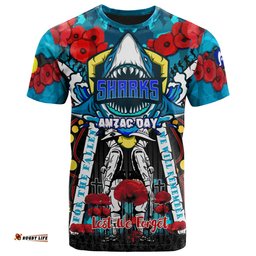 sharks rugby anzac day watercolour custom t shirt remembrance cronulla sutherland sharks with poppy flower