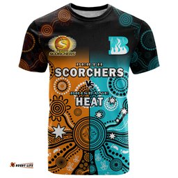 perth scorchers and brisbane heat cricket t shirt aboriginal art