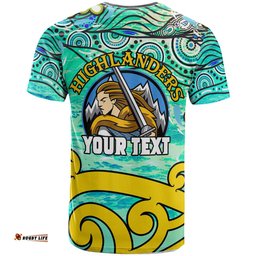 Amazing Aussie Otago Highlanders Rugby T-shirt - Custom Naidoc Week Otago Highlanders Warrior with Aboriginal Inspired "Get up! Stand up! Show up!" T-shirt