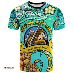 Amazing Aussie Otago Highlanders Rugby T-shirt - Custom Naidoc Week Otago Highlanders Warrior with Aboriginal Inspired "Get up! Stand up! Show up!" T-shirt