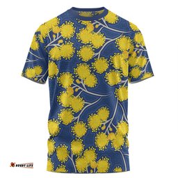 Amazing Aussie Australia Flowers Aboriginal T-shirt - Yellow Wattle Flowers With Aboriginal Dot Art T-shirt