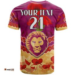 custom personalised brisbane lions football anzac t shirt lest we forget