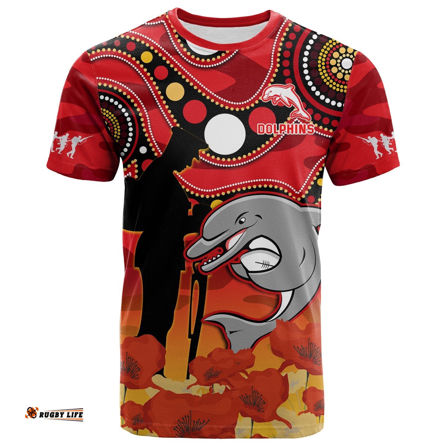 dolphins rugby anzac 2023 t shirt lest we forget