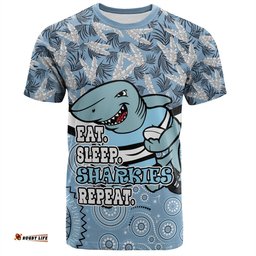 Amazing Aussie Cronulla-Sutherland Sharks T-Shirt - Tropical Patterns And Dot Painting Eat Sleep Rugby Repeat