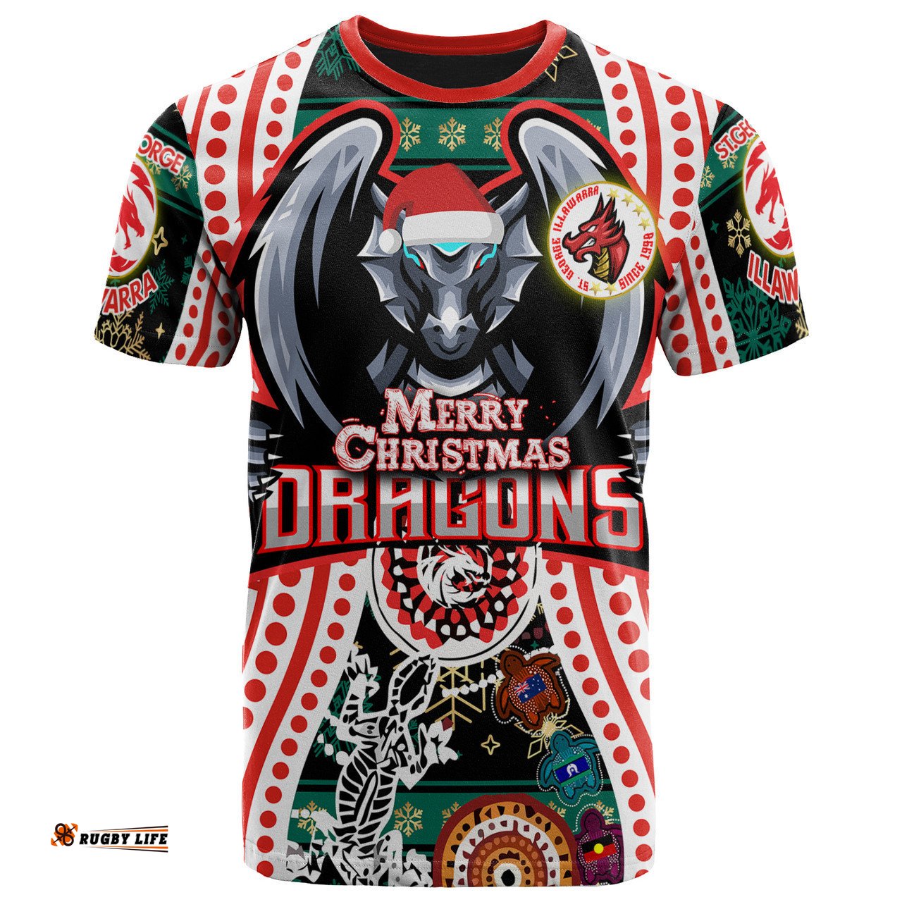 Amazing Aussie St. George Illawarra Dragons Indigenous Christmas Custom T-Shirt - Merry Christmas Dragons T-Shirt