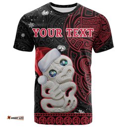 custom personalised new zealand christmas t shirt hei tiki red pohutukawa meri kirihimete