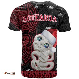 custom personalised new zealand christmas t shirt hei tiki red pohutukawa meri kirihimete