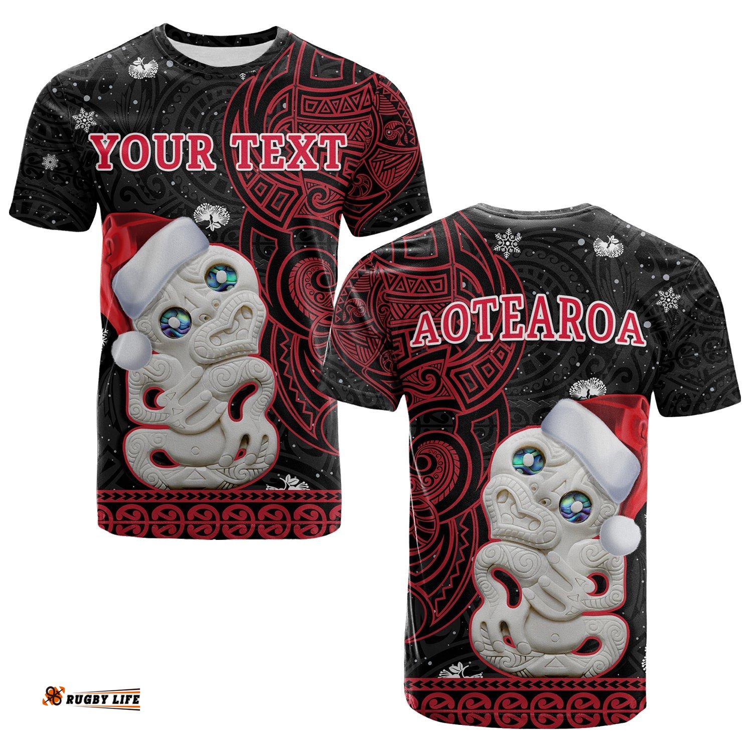custom personalised new zealand christmas t shirt hei tiki red pohutukawa meri kirihimete