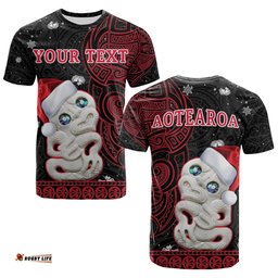 custom personalised new zealand christmas t shirt hei tiki red pohutukawa meri kirihimete