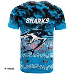 sharks rugby anzac day camouflage indigenous art t shirt