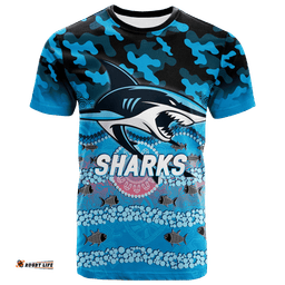 sharks rugby anzac day camouflage indigenous art t shirt